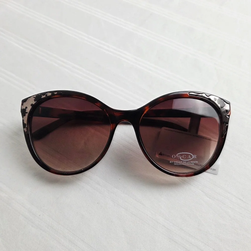 Oscar de la Renta Womens Tortoise Shell Oversized Sunglasses UV Protection Brown